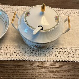 Pirkenhammer tureen delicate floral motifs and ornate handles tureen